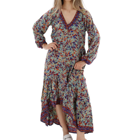 La Fiorentina Flowy "Viviana" Dress with Mid Length Sleeves and High/Low Bottom - Picture 2 of 3